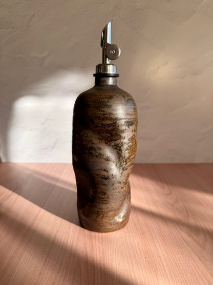 Handmade Ceramic Olive Oil Bottle — Streaked Bronze Glaze