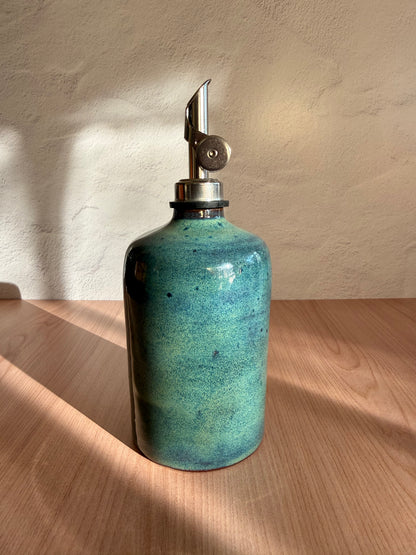 Handmade Ceramic Olive Oil Bottle — Turquoise Glaze