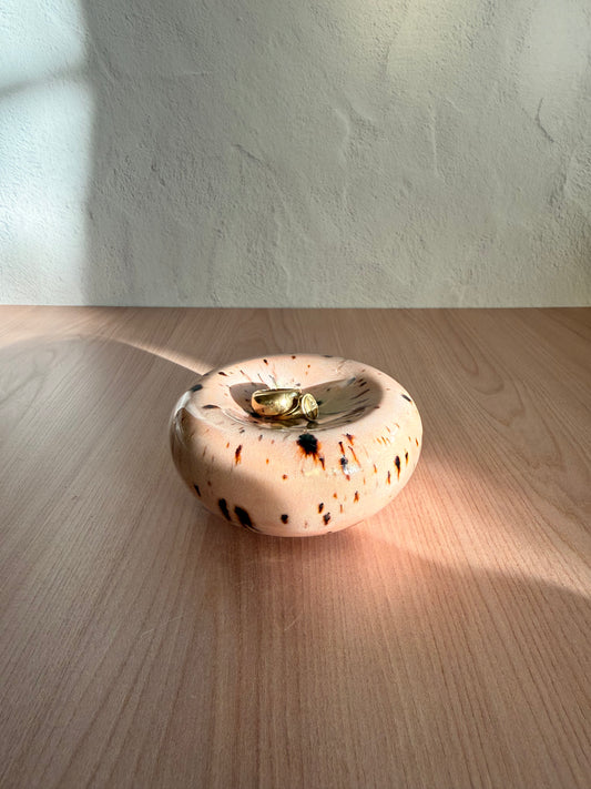 Round handmade ceramic catch-all dish with matte speckled cream glaze