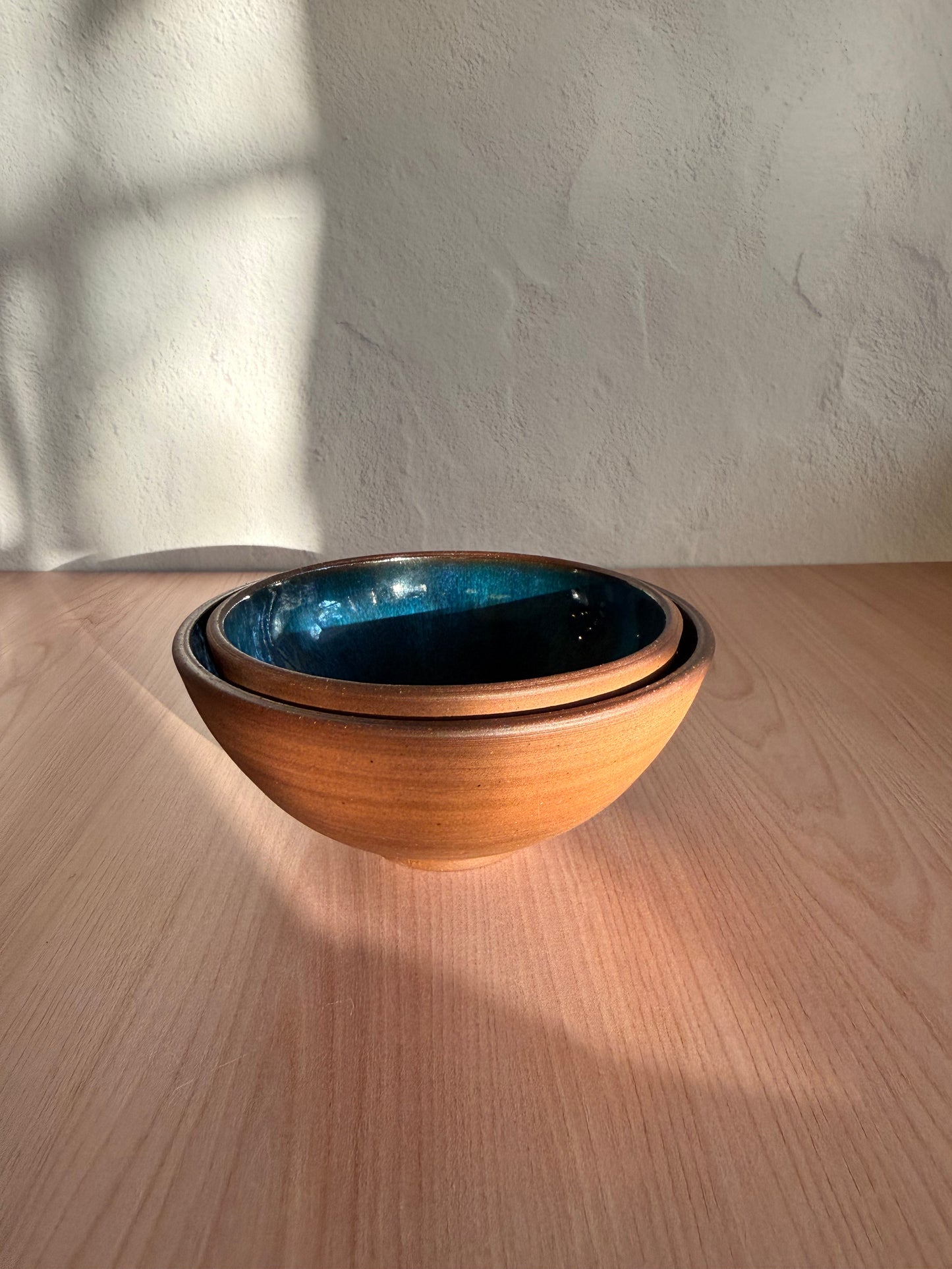 Handmade Ceramic Bowls, Set of 2 — Teal Glaze