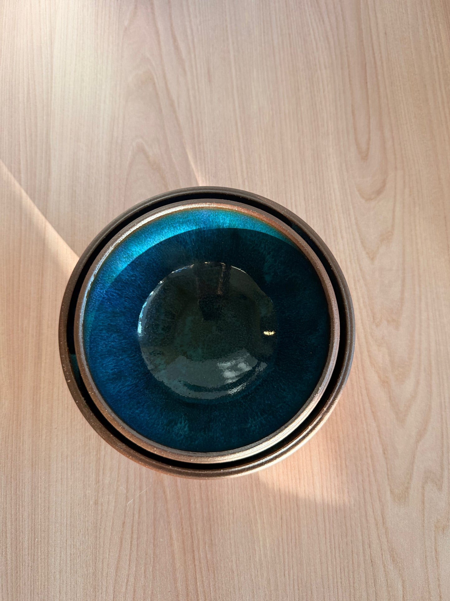 Handmade Ceramic Bowls, Set of 2 — Teal Glaze