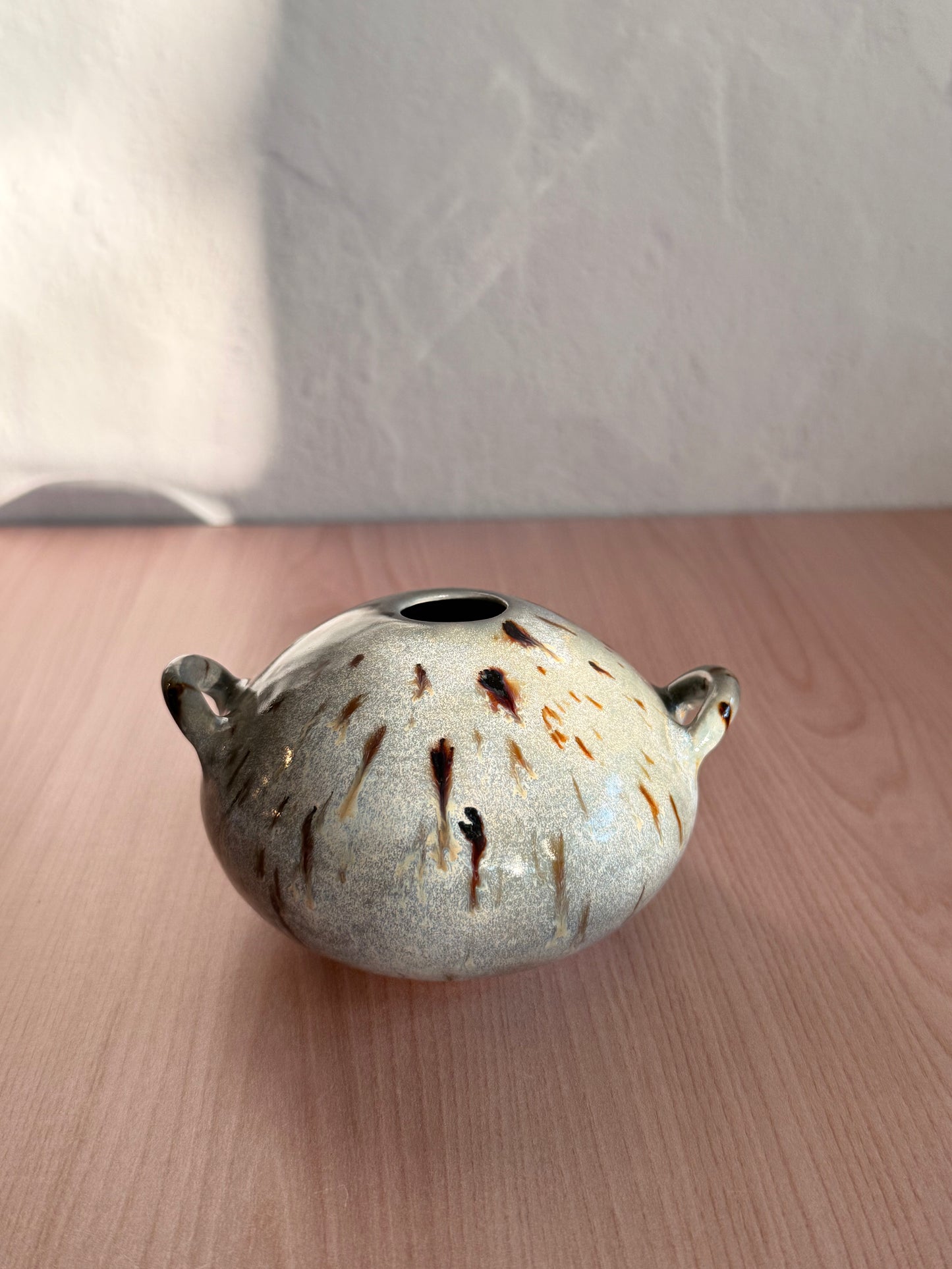 Handmade Ceramic Vase — Speckled Bud Vase with Handles