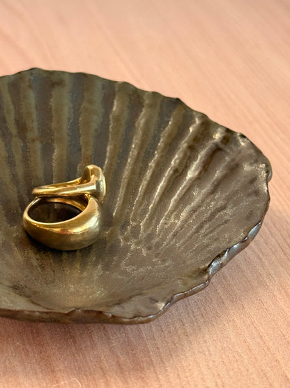 Handmade Ceramic Shell Dish — Deep Green Glaze