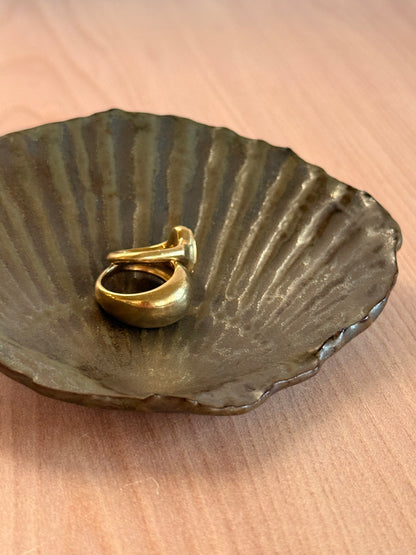 Handmade Ceramic Shell Dish — Deep Green Glaze