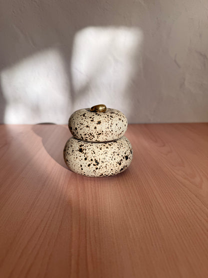 Small handmade ceramic catch-all dish with speckled cream glaze
