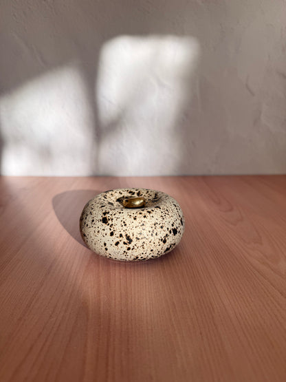 Round handmade ceramic catch-all dish with speckled cream glaze