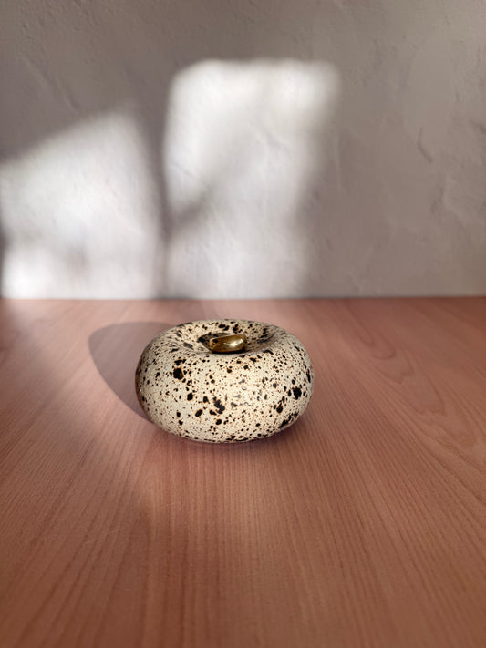 Round handmade ceramic catch-all dish with speckled cream glaze