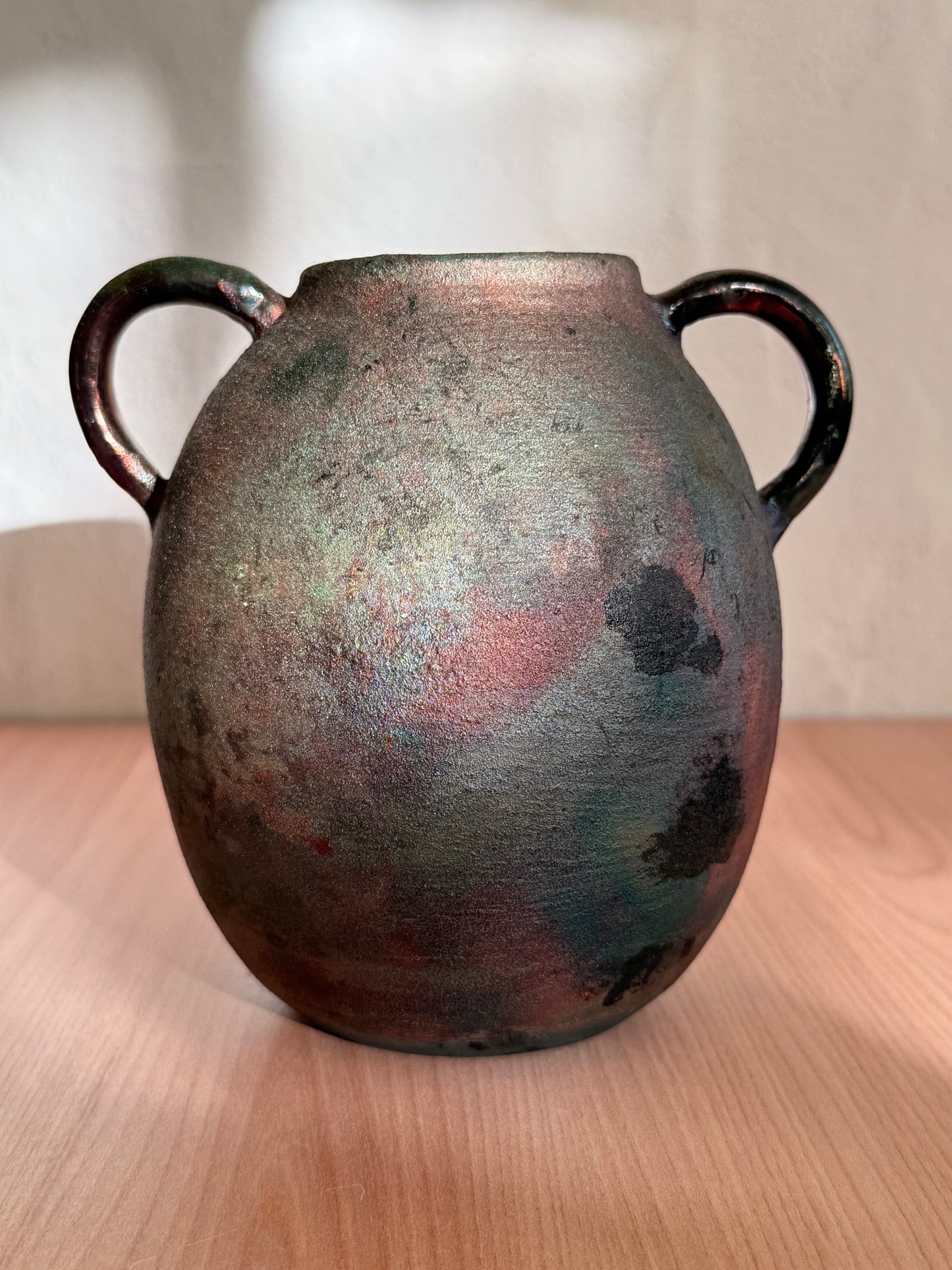 Handmade Ceramic Vase — Raku Fired, Metallic Finish
