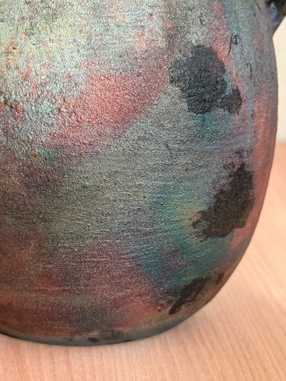 Handmade Ceramic Vase — Raku Fired, Metallic Finish