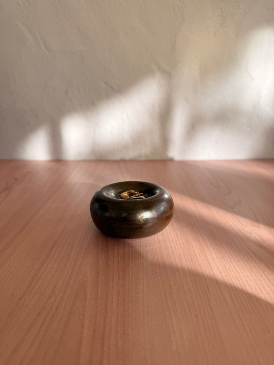 Small handmade ceramic catch-all dish with glossy bronze glaze