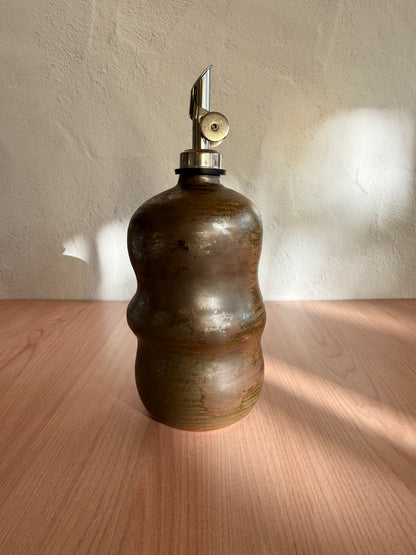 Handmade Ceramic Olive Oil Bottle — Sculptural Bronze Glaze