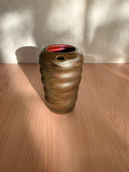 Handmade Ceramic Travel Mug — Ribbed Bronze Glaze