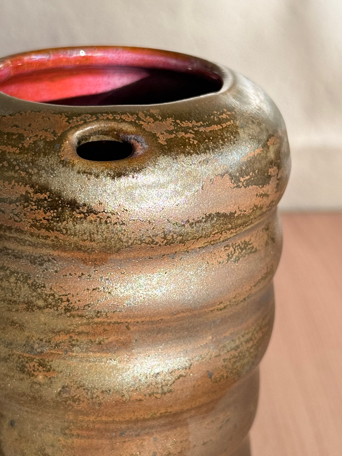 Handmade Ceramic Travel Mug — Ribbed Bronze Glaze