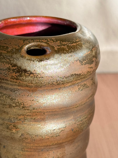 Handmade Ceramic Travel Mug — Ribbed Bronze Glaze