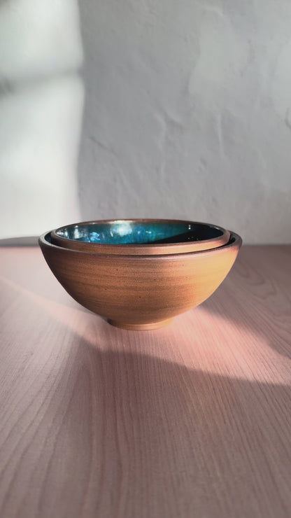Handmade Ceramic Bowls, Set of 2 — Teal Glaze