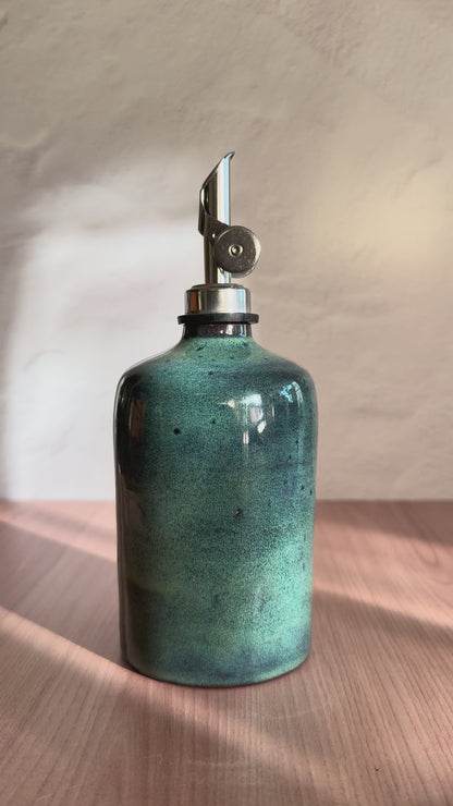 Handmade Ceramic Olive Oil Bottle — Turquoise Glaze