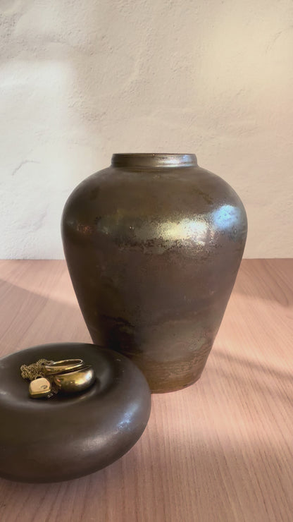 Handmade Ceramic Vase — Blush Speckled Glaze, Small Handles